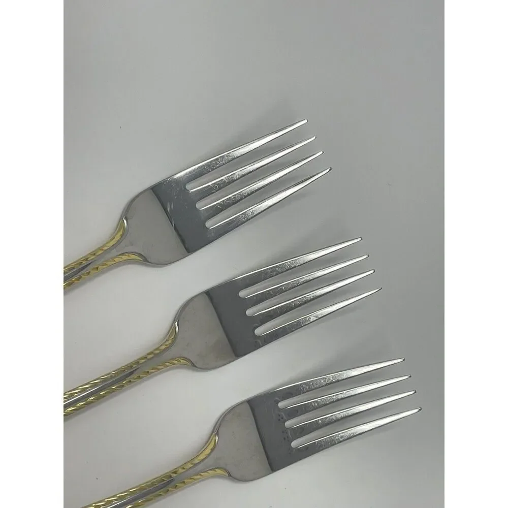 Oneida GOLDEN BELMONT Stainless Rope Edge Gold Dinner Forks 8 1/8” Set Of 3